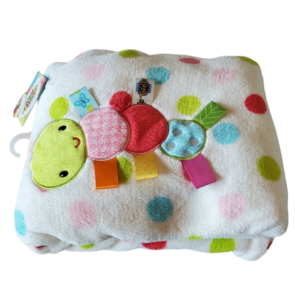 Taggies Caterpillar Polka Dot Sensory Baby Blanket White Plush 30x40 NWT